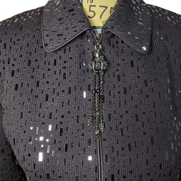 Rare St.John Evening Marie Gray Sequin Cardigan Zip-Up pailette Black 4 knit - Picture 5 of 13